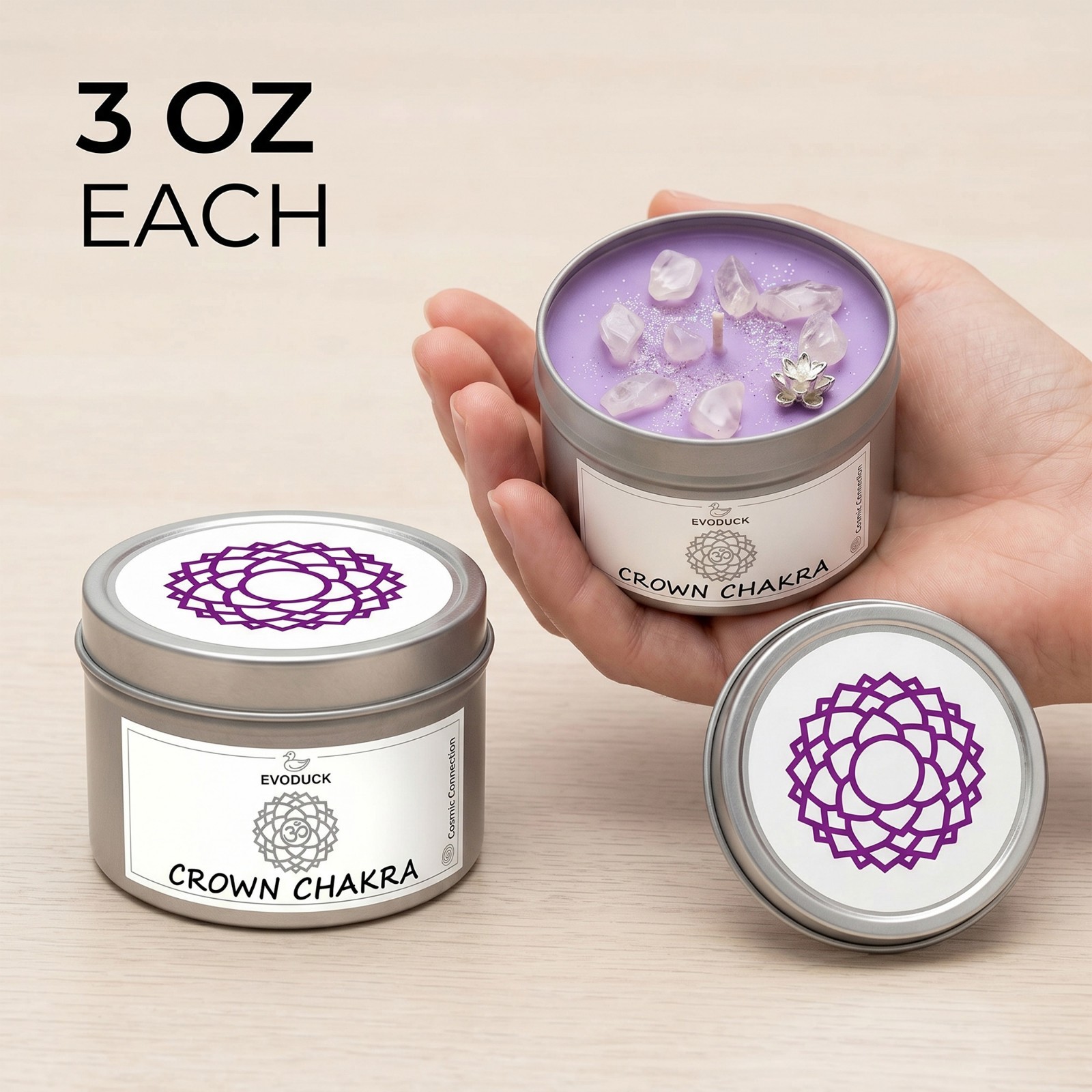 2 Pack Crown Chakra Crystal Candle Clear Quartz Reiki Meditation Energy Healing