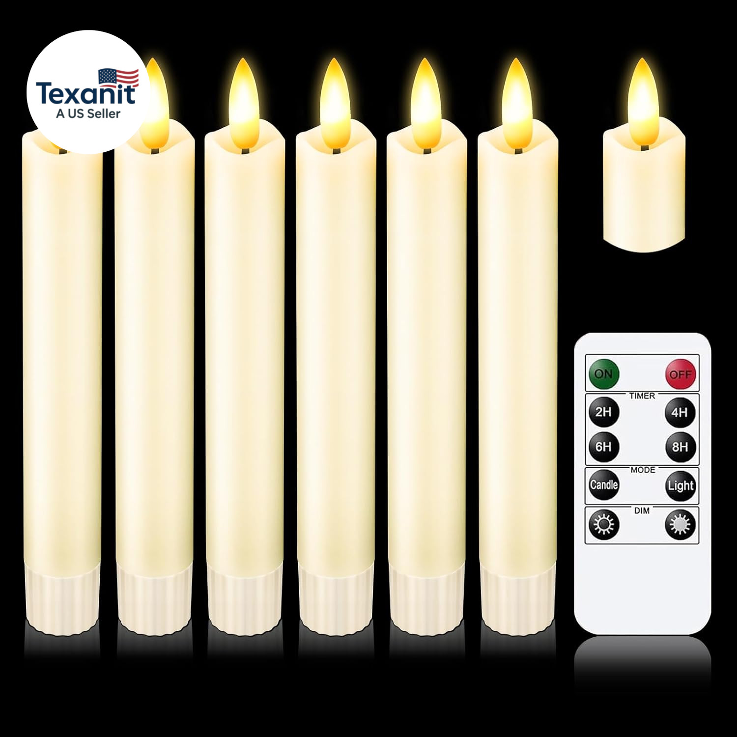Upgraded Real Wax Short LED Flameless Taper Candles with Remote, 6 PCS Ivory Can