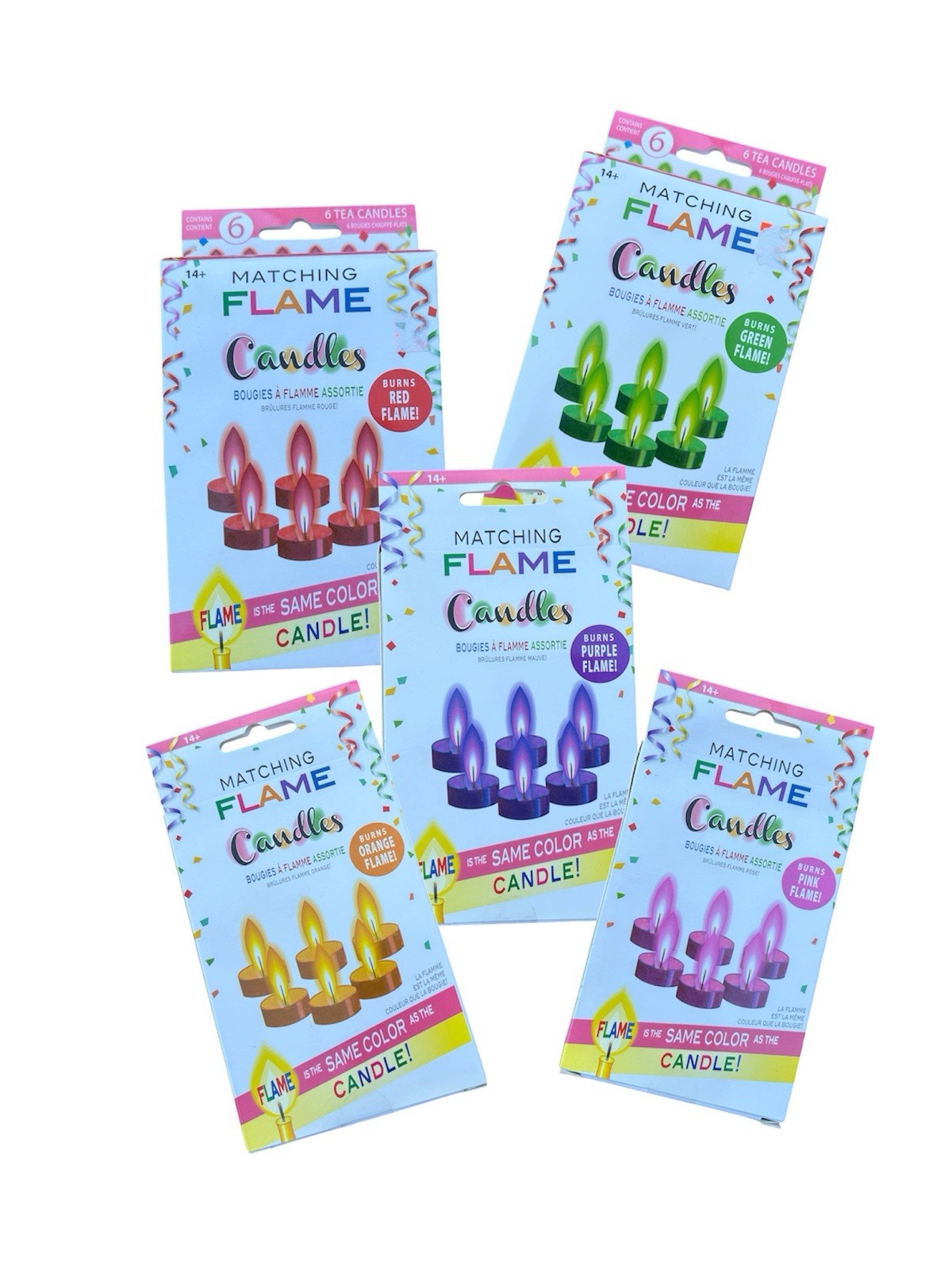 Matching Flame Tea Light Candle Rainbow Bundle Multicolor Party Novelty Set NIB