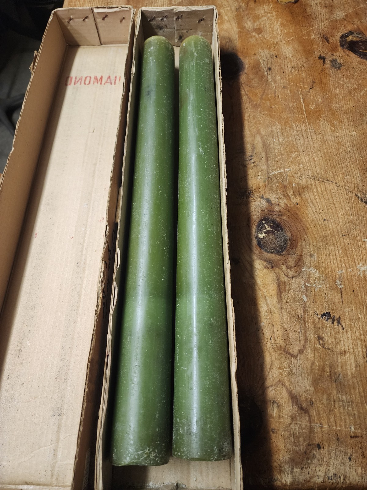 VTG Oversized Green Taper Candles 23″×2.5″ Diamond Brand Thailand Ex Large…