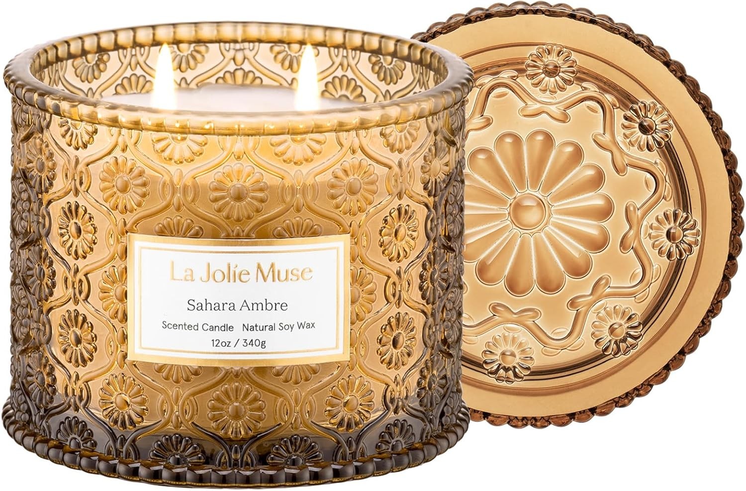 Amber Candle,Scented Candles for Home,Large 2-Wick Soy Candles,Luxury Jar Candle