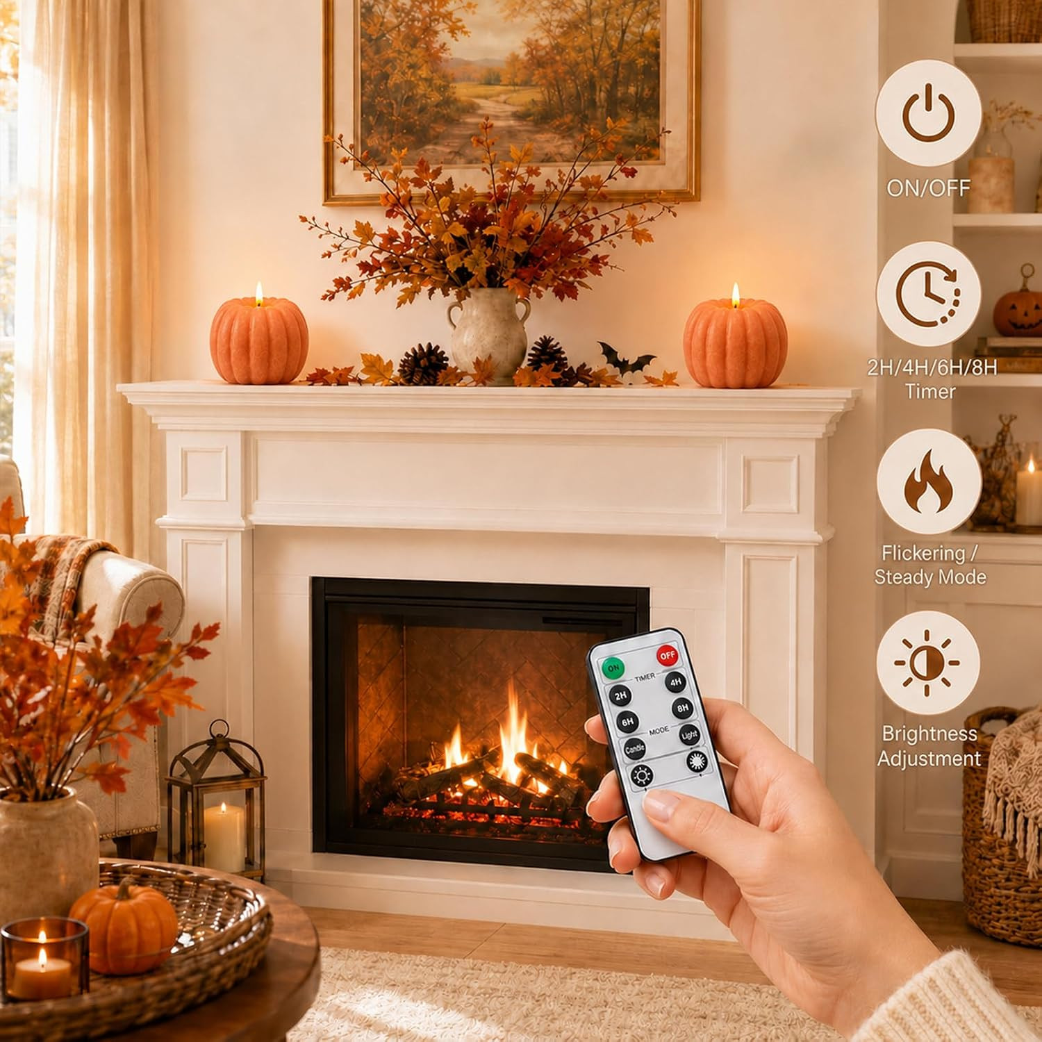 Fall Decorations for Home – Flameless Pumpkin Candles with Remote Timer, Realist