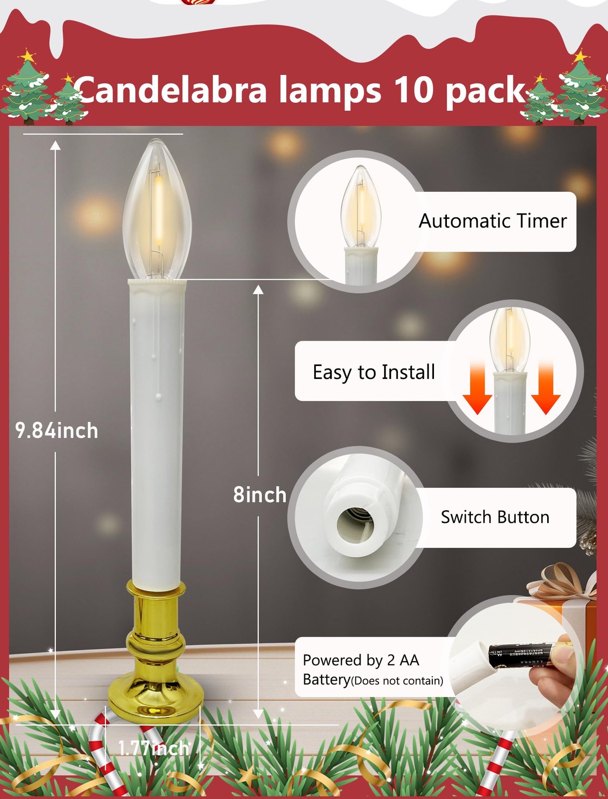 Kivonfa 10 Pack Battery Operated Window Candles Flameless LED Warm White Gold