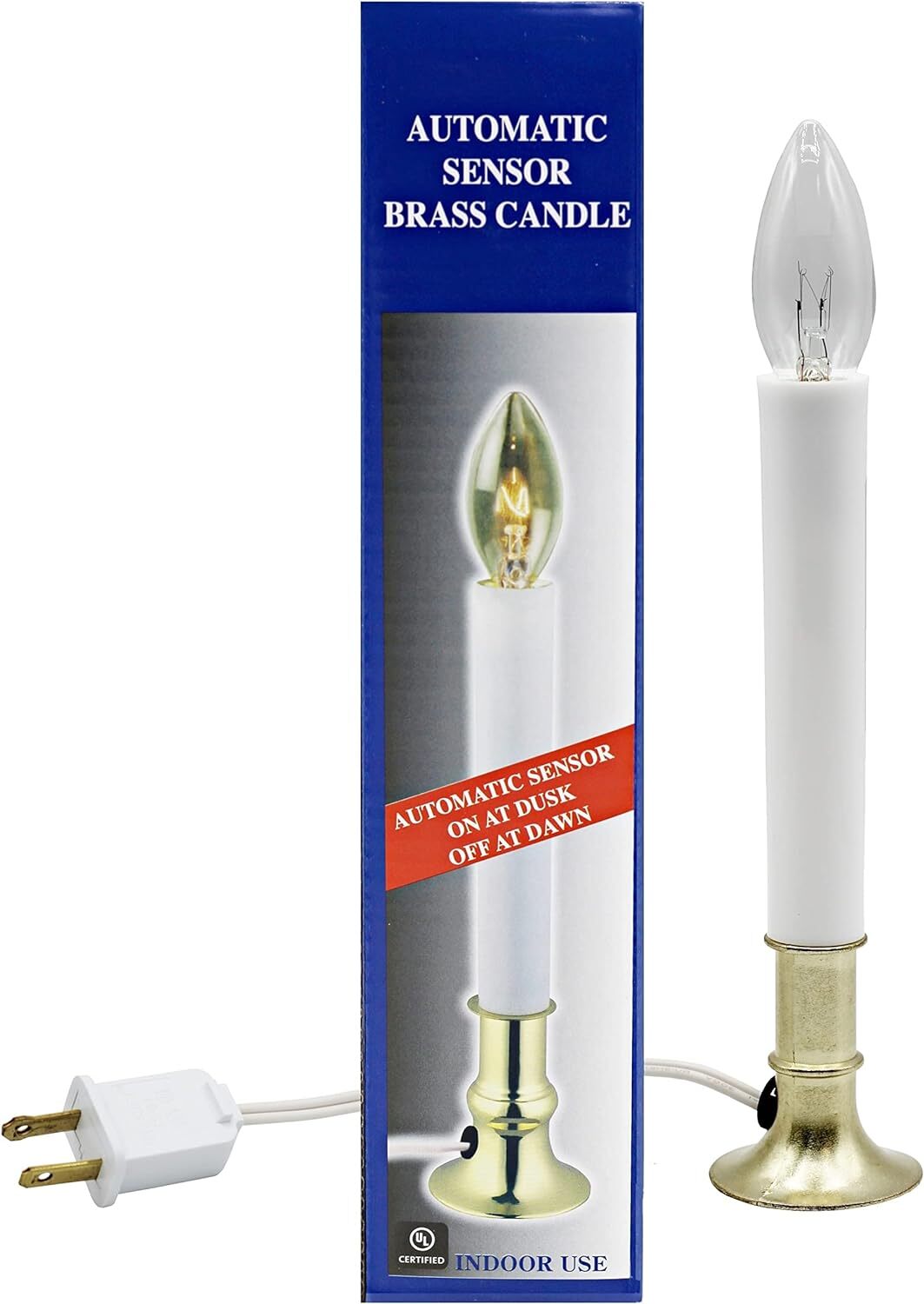 Creative Hobbies Electric Window Candle Lamp with Brass Plated Base, Dusk to