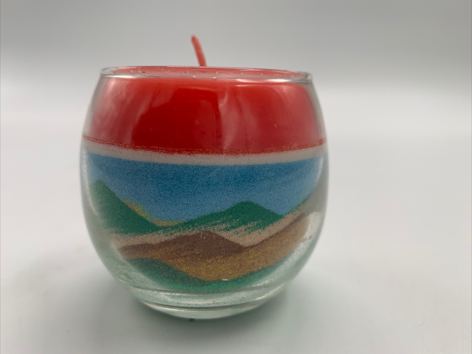 Handcrafted Sand Art Candle by Rainbow Way Ltd New Mexico Made in the USA 2.25”