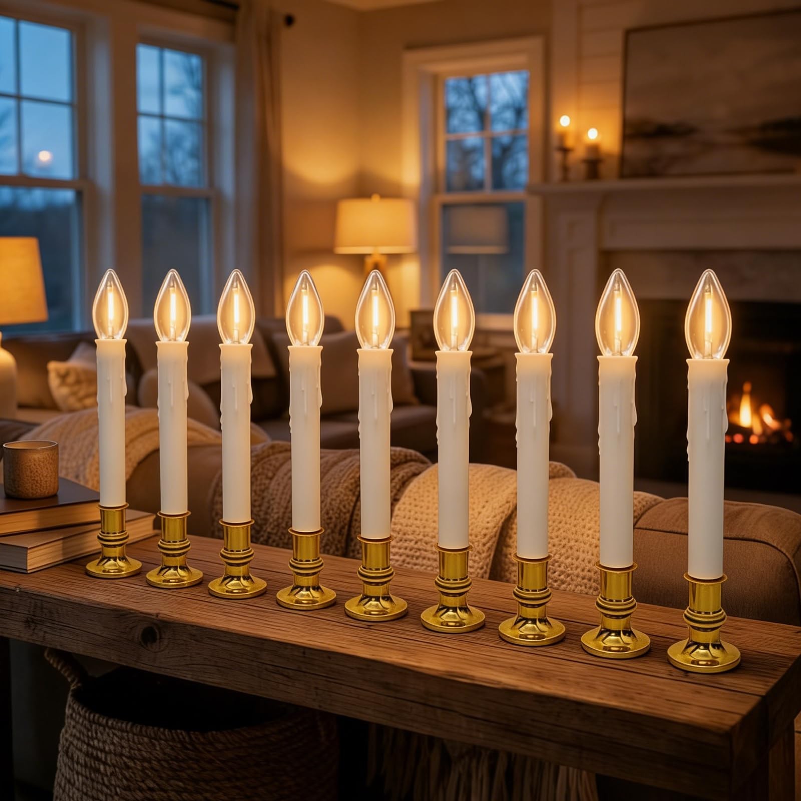 Kivonfa 10 Pack Battery Operated Window Candles Flameless LED Warm White Gold