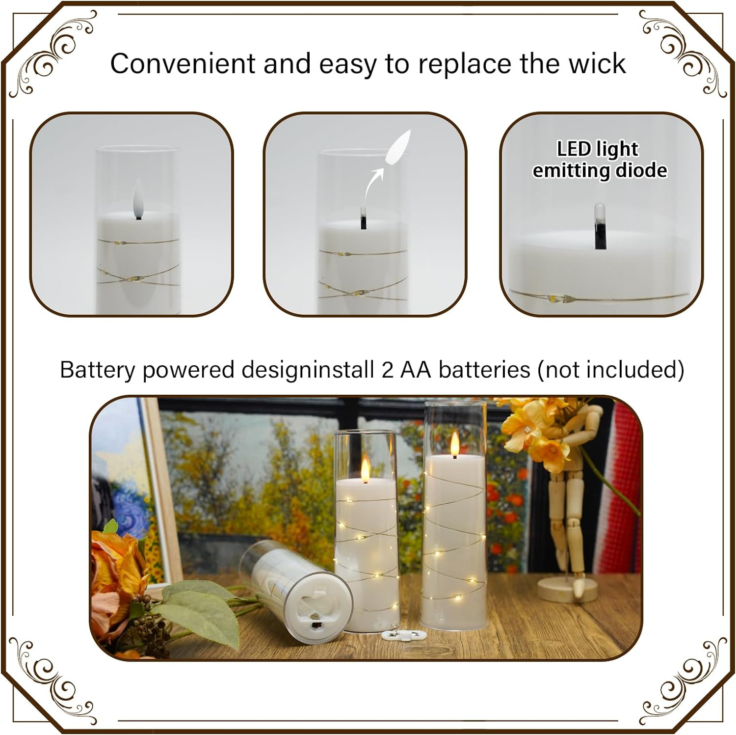 Nimiko Flickering Flameless LED Candles, 9 Pcs with Embedded Star String, Acryli