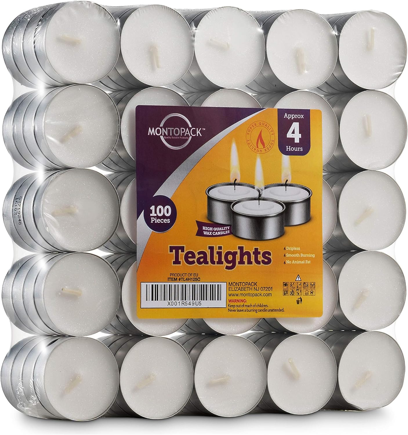 Unscented Tea Light Candles 100 Pack | 4-Hour Long Burn, Smokeless, Dripless
