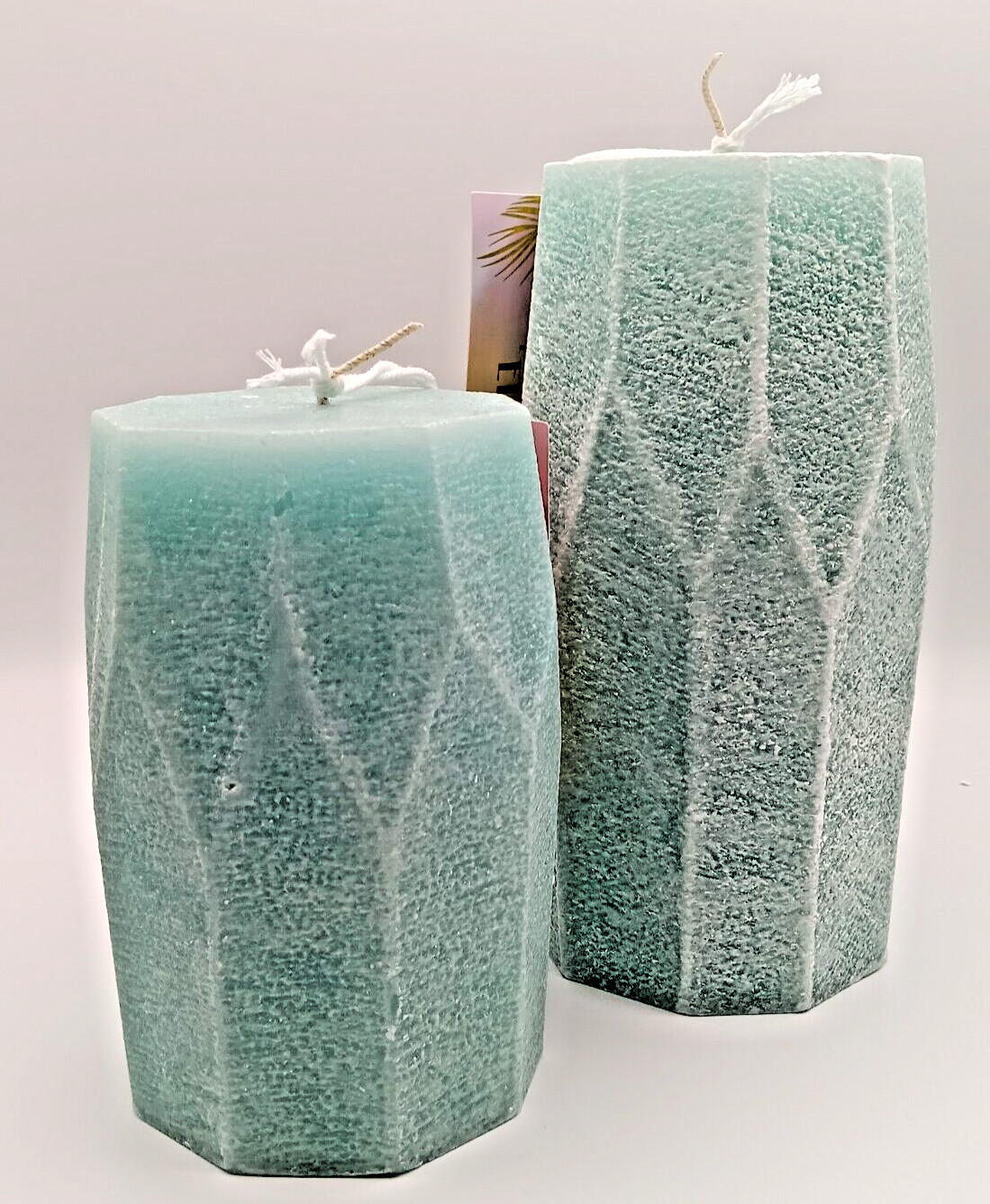 200 hour Geometric candle/ Pastal Green 2 pices set (4 in x 8 in) /(4 in x 6 in)