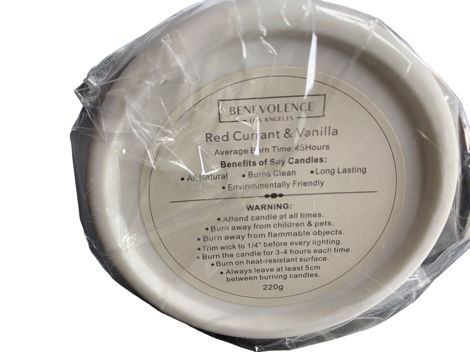 Benevolence LA Soy Candle- Red Current and Vanilla Scent- 220g