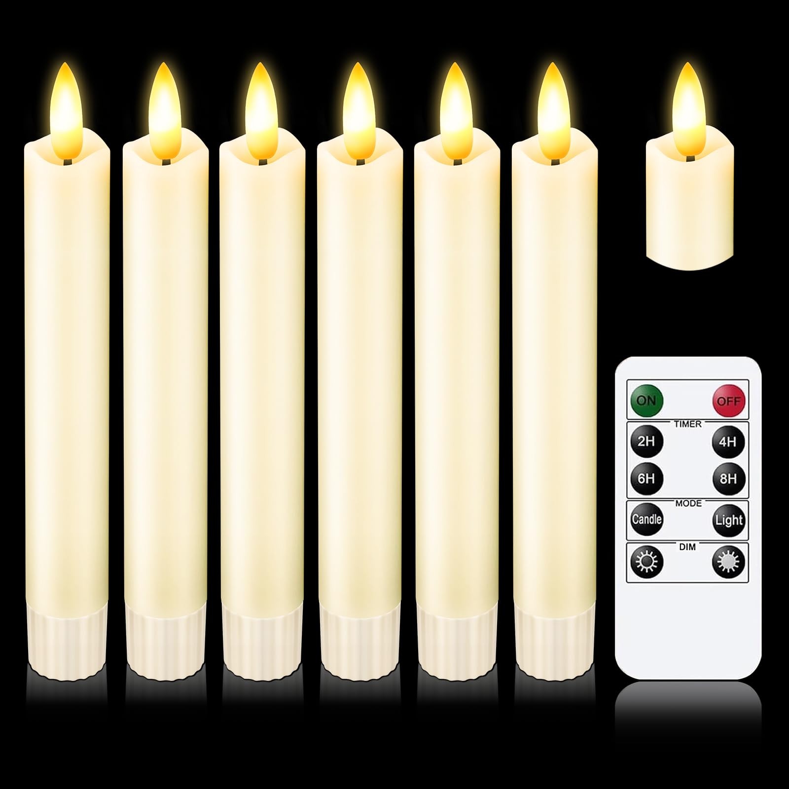 Upgraded Real Wax Short LED Flameless Taper Candles with Remote, 6 PCS Ivory …