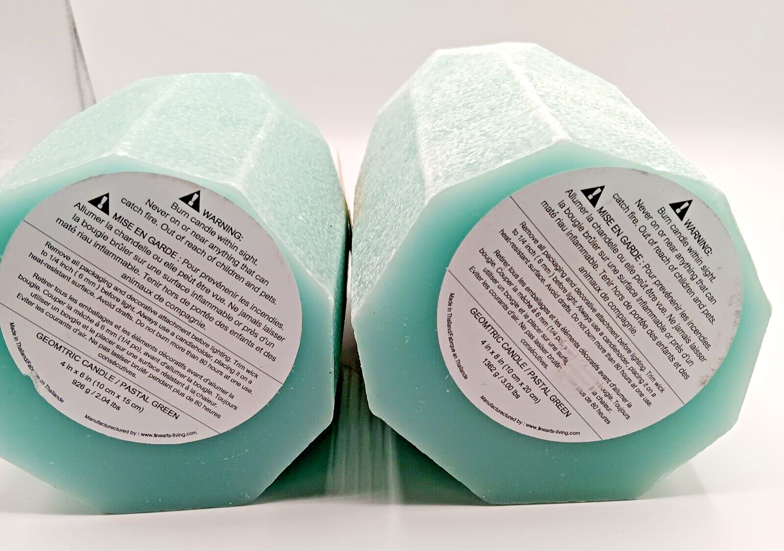 200 hour Geometric candle/ Pastal Green 2 pices set (4 in x 8 in) /(4 in x 6 in)