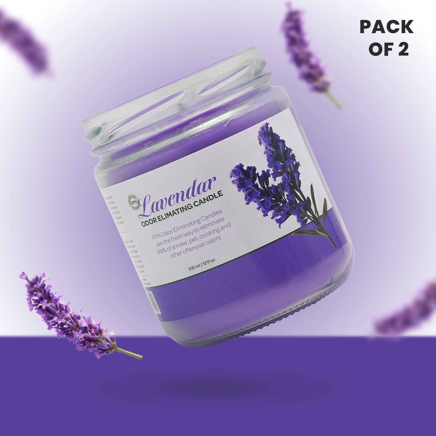FPN Scented Odor Eliminating Candles Jars Soyawax Candle Lavender Scent 2 Pcs