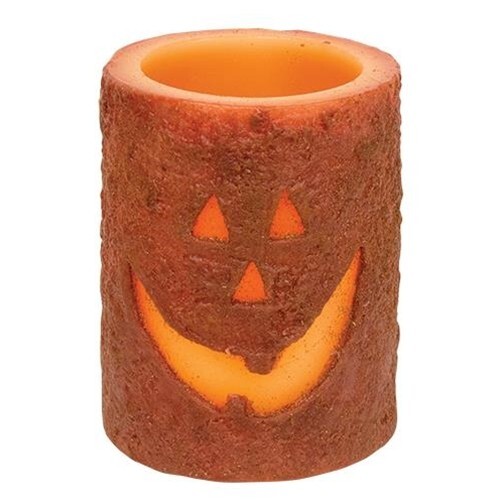 NEW HALLOWEEN JACK O LANTERN CANDLE 4″x3″ PILLAR Style LED Timer Primitive FALL