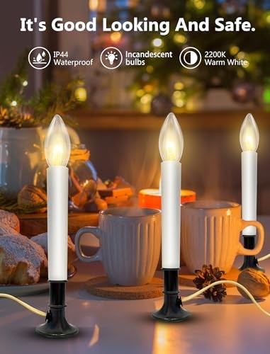 4 Pack Christmas Corded Window Candles, Plug in Flameless 9″ Nickel base candle