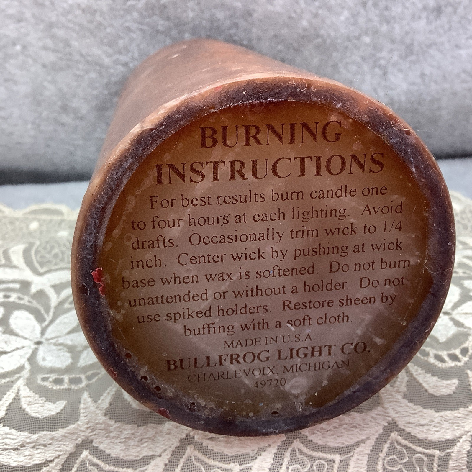 Bullfrog Light Co. Pillar Candles 9”x 3” Tan / Brown Birch Bark Retired Chx, USA