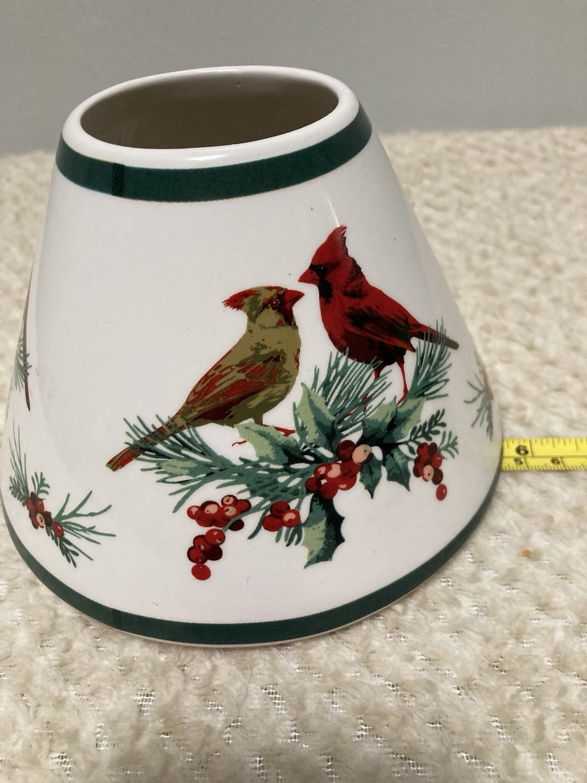 Cardinal/ Pine/ Ivy Jar Candle Ceramic Shade Topper 5.75in Diam 3.75in Tall