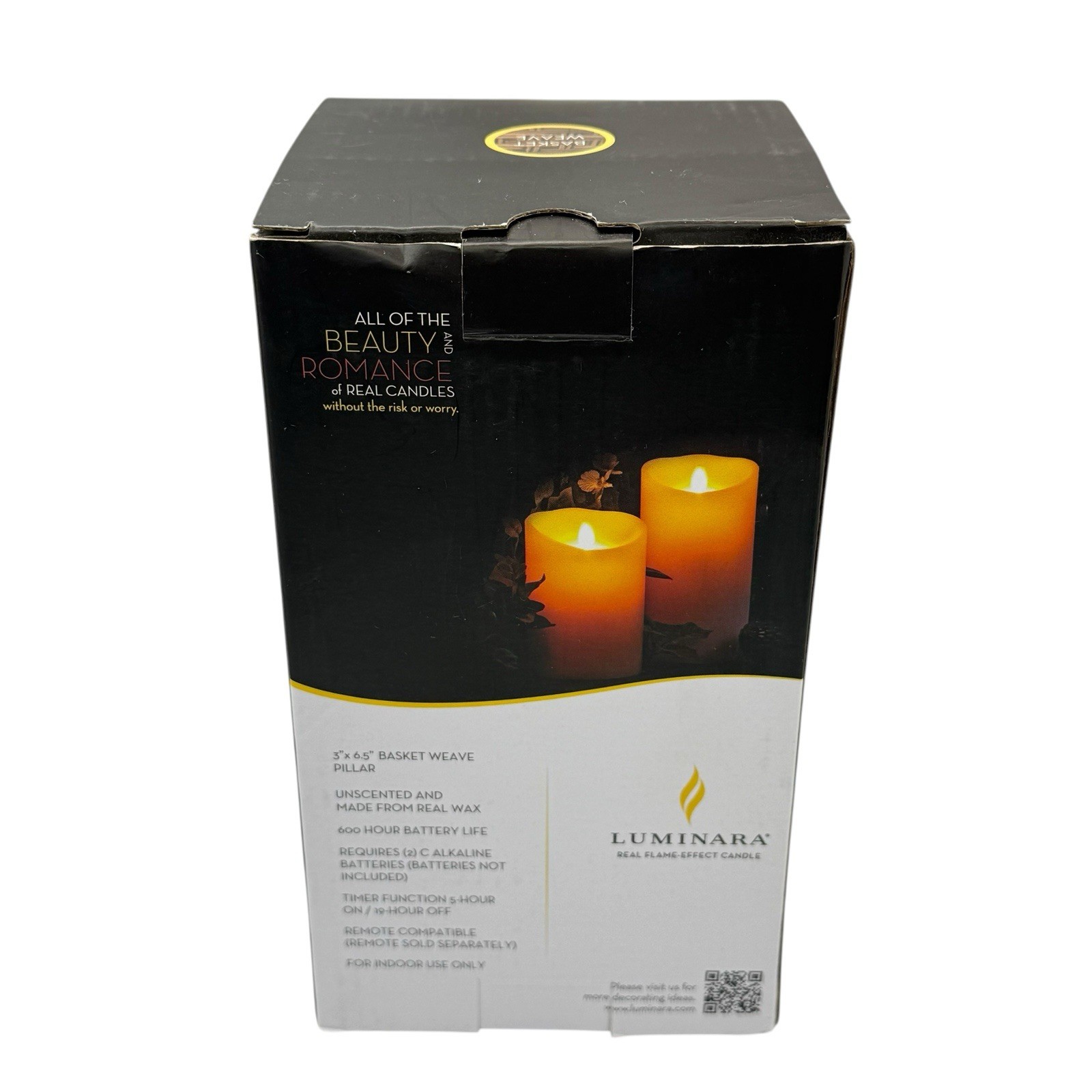 Luminara Basket Weave Indoor Flameless LED Candle for Decor – 3.5″ x 6.5″ 994085