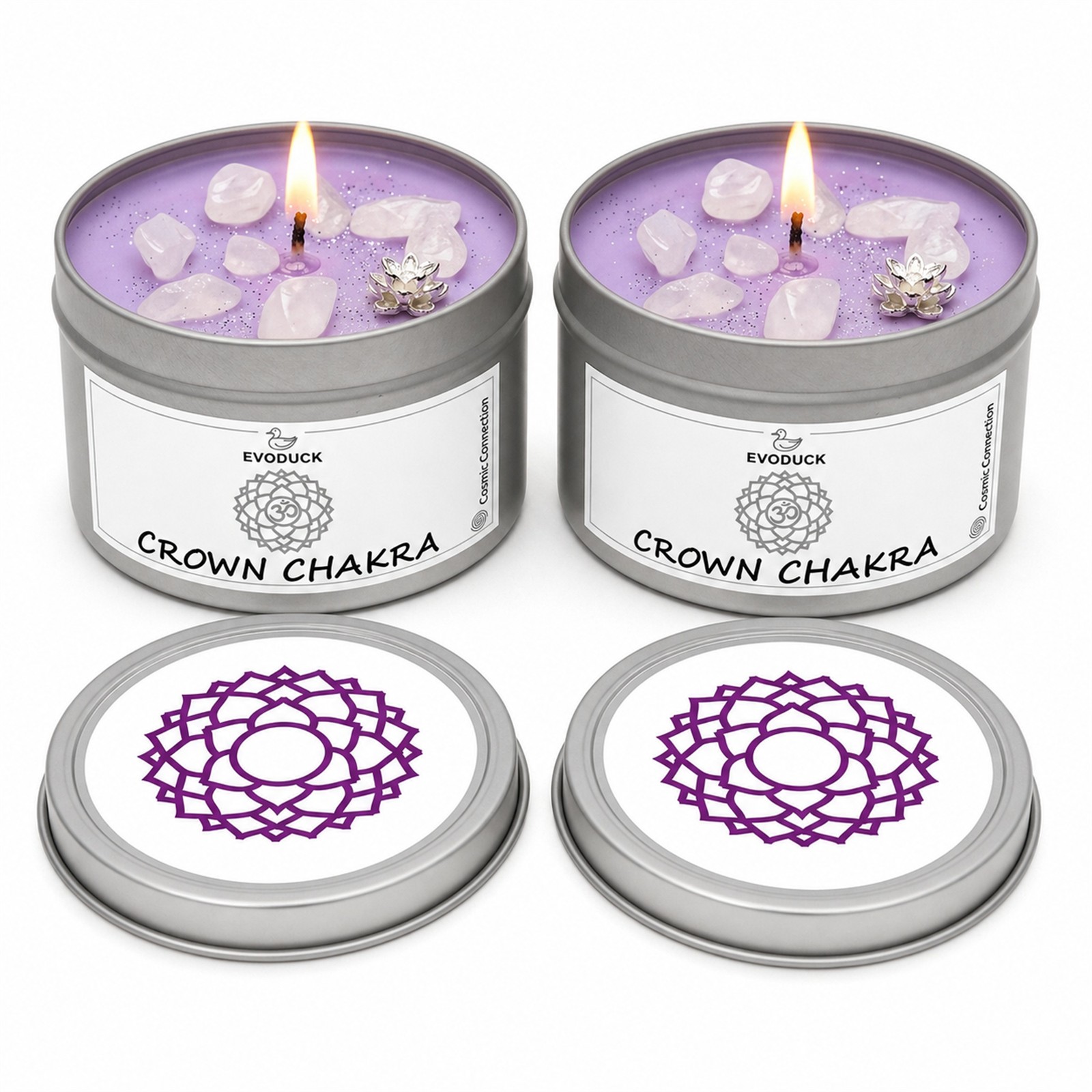 2-Pack EVODUCK Crown Chakra Healing Candles, Clear Quartz, Purification, 3 oz