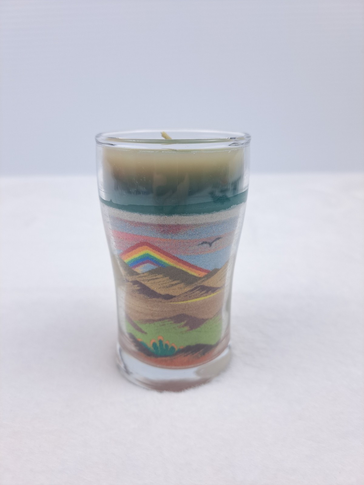 Sand Art Candle By Rainbow Sands USA 4″ 1990s Unused