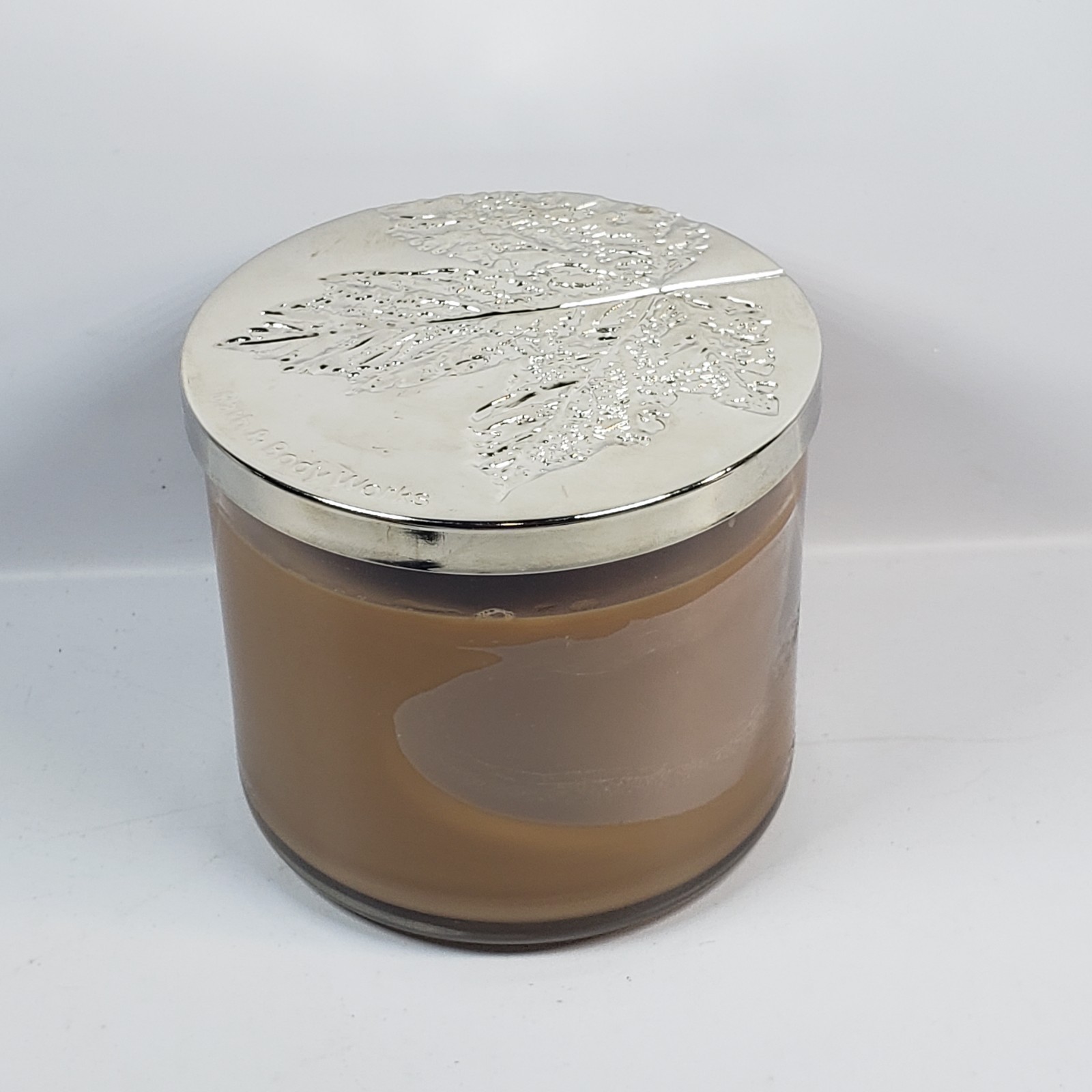 Bath & Body Works Leaves Jar Candle 14.5 oz Scented Brown Orange Glass