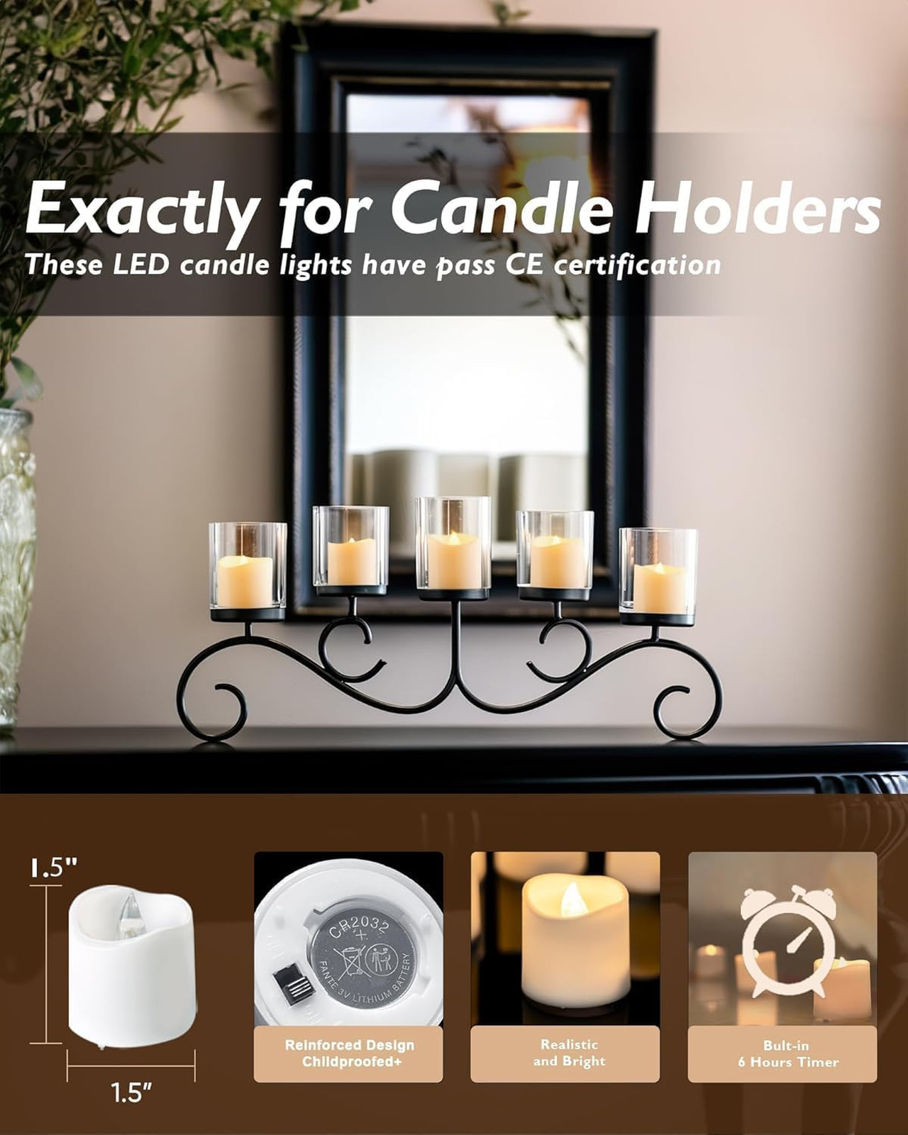 Flameless LED Votive Candles 6H Timer White 24 Pack Auto On Off Glow Battery
