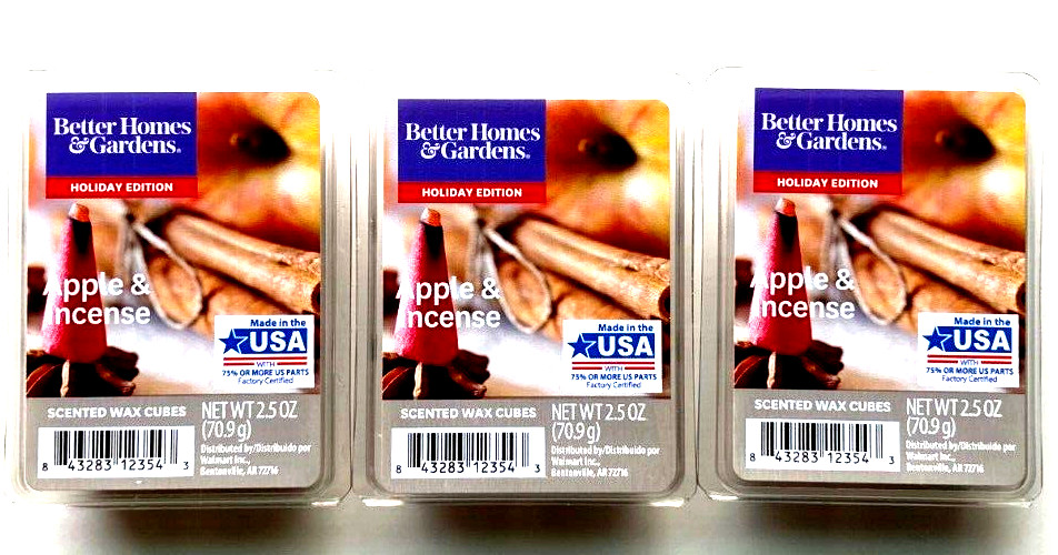Better Homes and Gardens 3 PACKS Scented Wax Cube Apple and Incense 6 Count