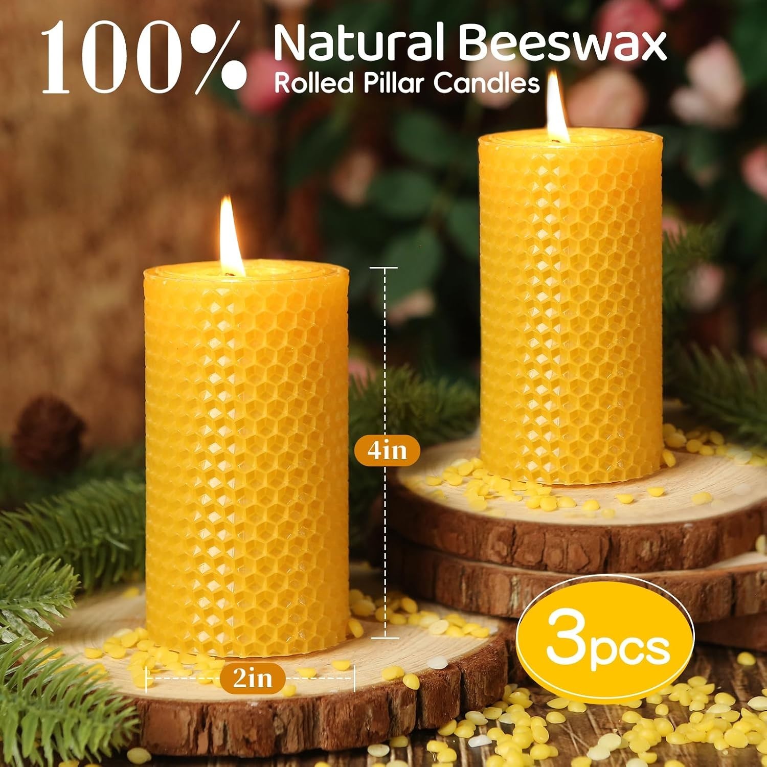 Handcrafted Honeycomb Beeswax Pillar Candles 2x4in – Eco-Friendly & Elegant Gift