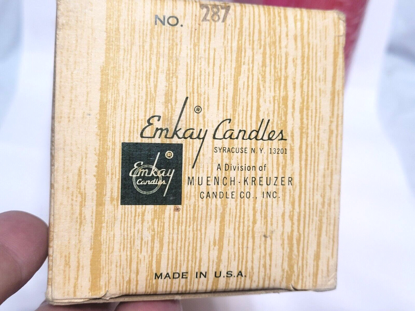 Vintage, EMKAY Brushed Beeswax Pillar Candle, 8″ x 3″, in original box…NOS
