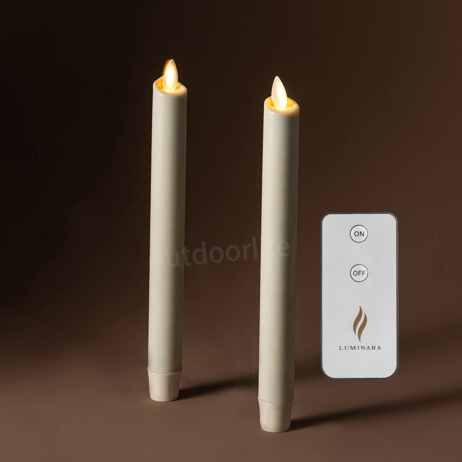 Luminara Flameless LED Wax Taper Candles with Moving Flame Remote Ivory 9.5″ 2pc