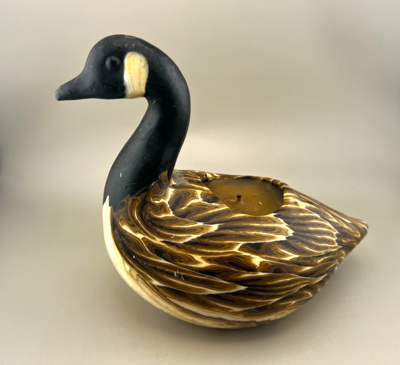 Vtg Canada Goose Wax Candle Figurine Marbled Home Decor Bird Geese Brown Black