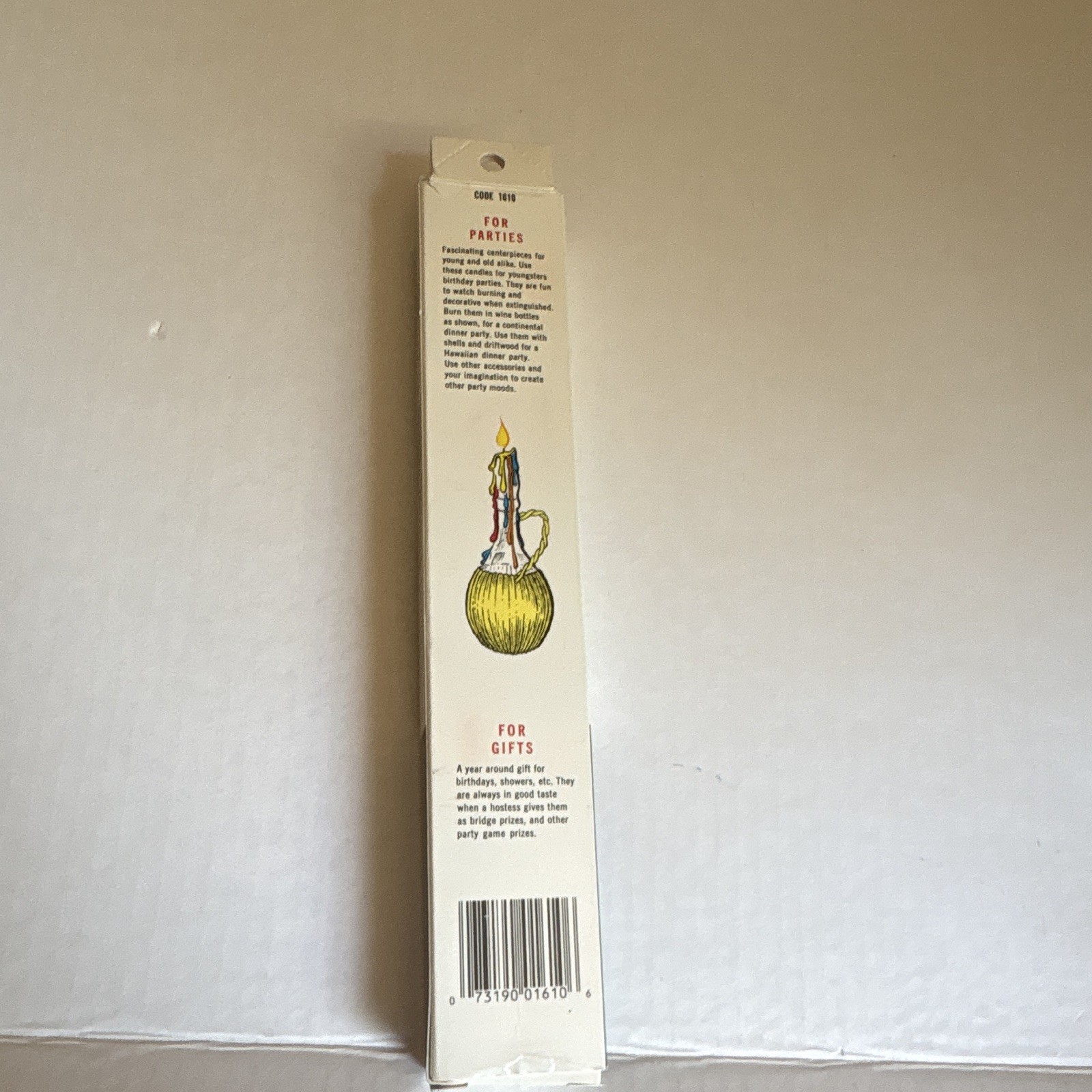 Vintage Color Wax & Candle Drip Candles 2-Pack 9 1/2in White/Multicolor Taper.