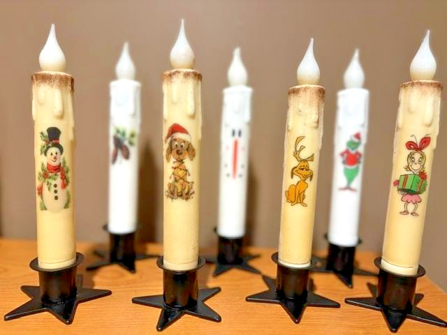 Winter ~ Christmas ~ Taper Candle ~ 6 Hour LED with Timer ~ Designs- 7 inch