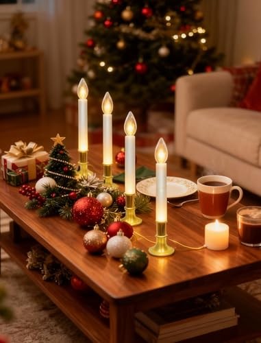 4 Pack 9″ Flameless Window Candles with Timer, Warm White C26 7W Bulbs, Plug-in