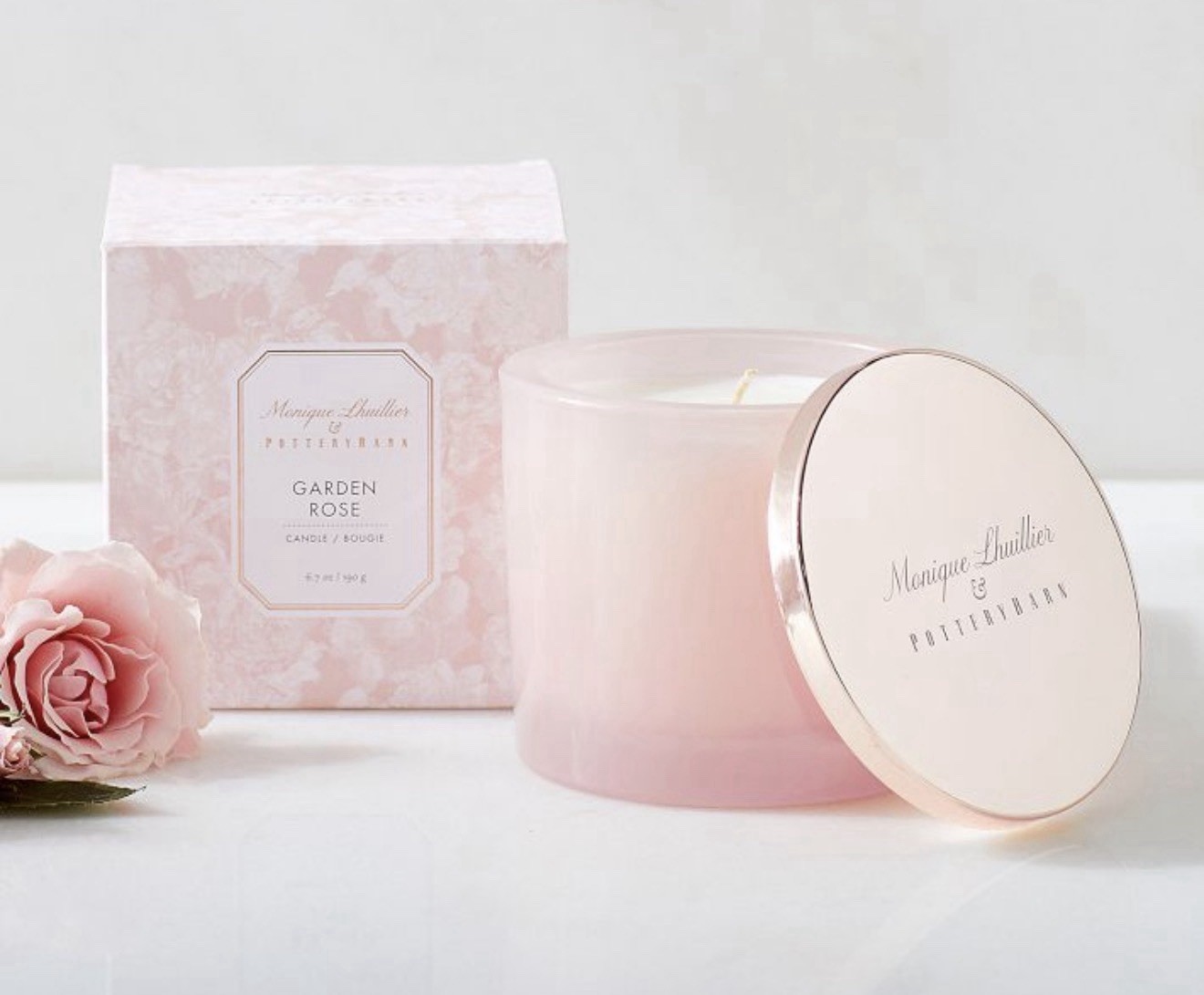 Pottery Barn White Monique Lhuillier Collection Candle ( Garden Rose ) ~ 1.7 oz.