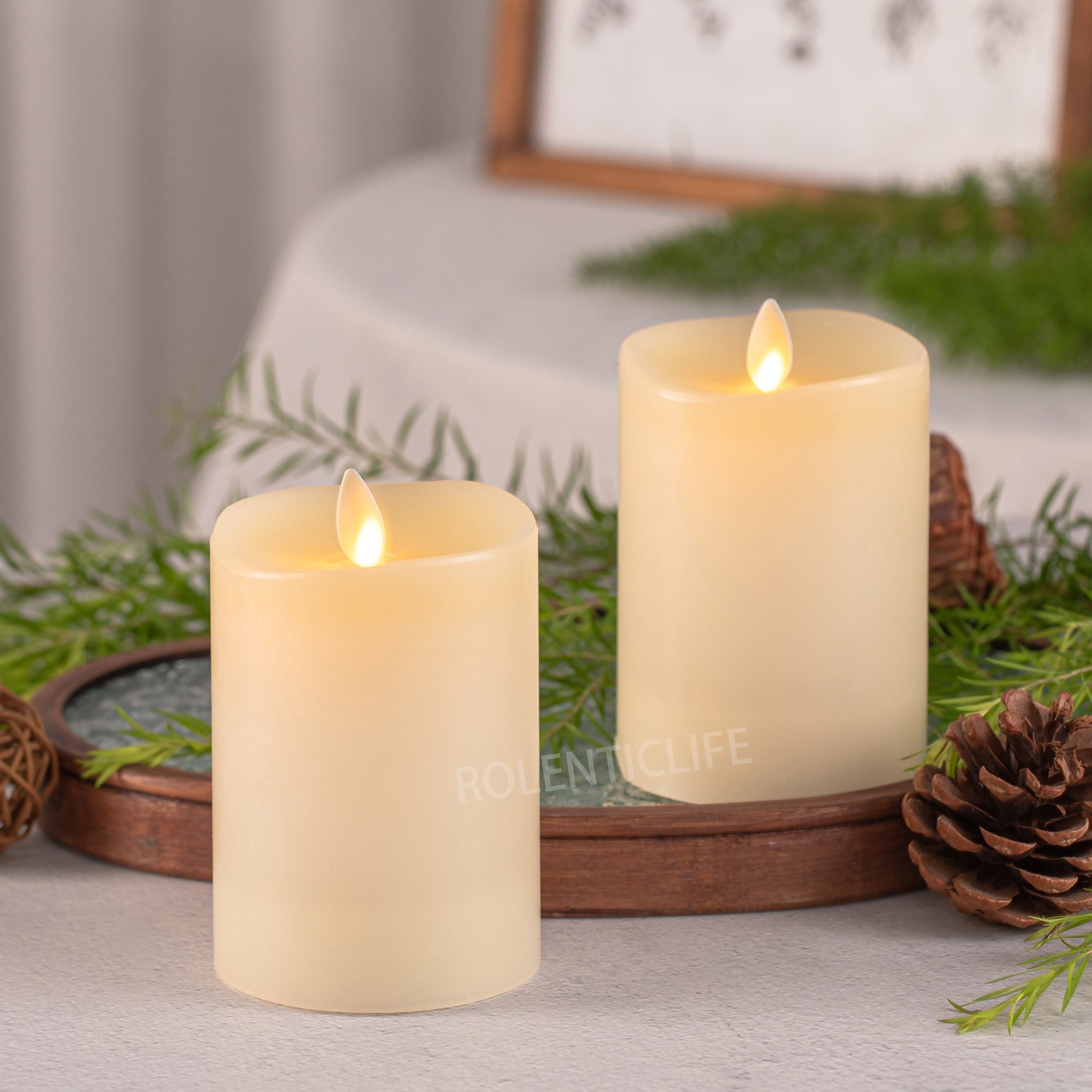 3″ Luminara Flameless LED Pillar Wax Battery Candles w/Remote Moving Wick Ivory
