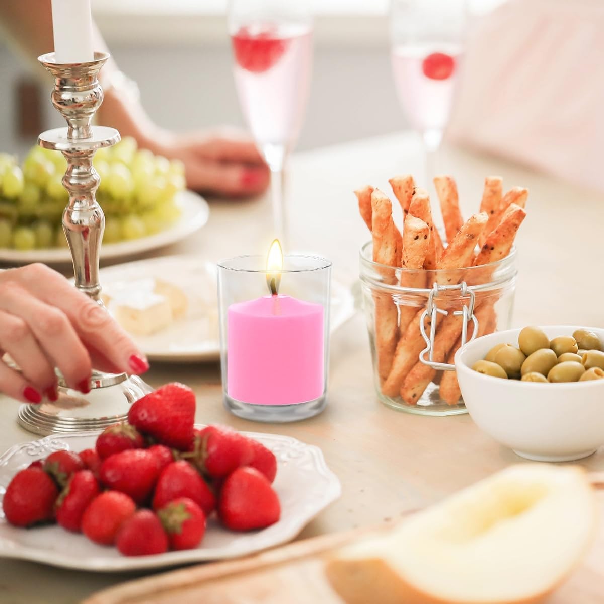 Pink Votive Candles, 9 Packs Unscented Small Votives for Valentine’s Day Dinner