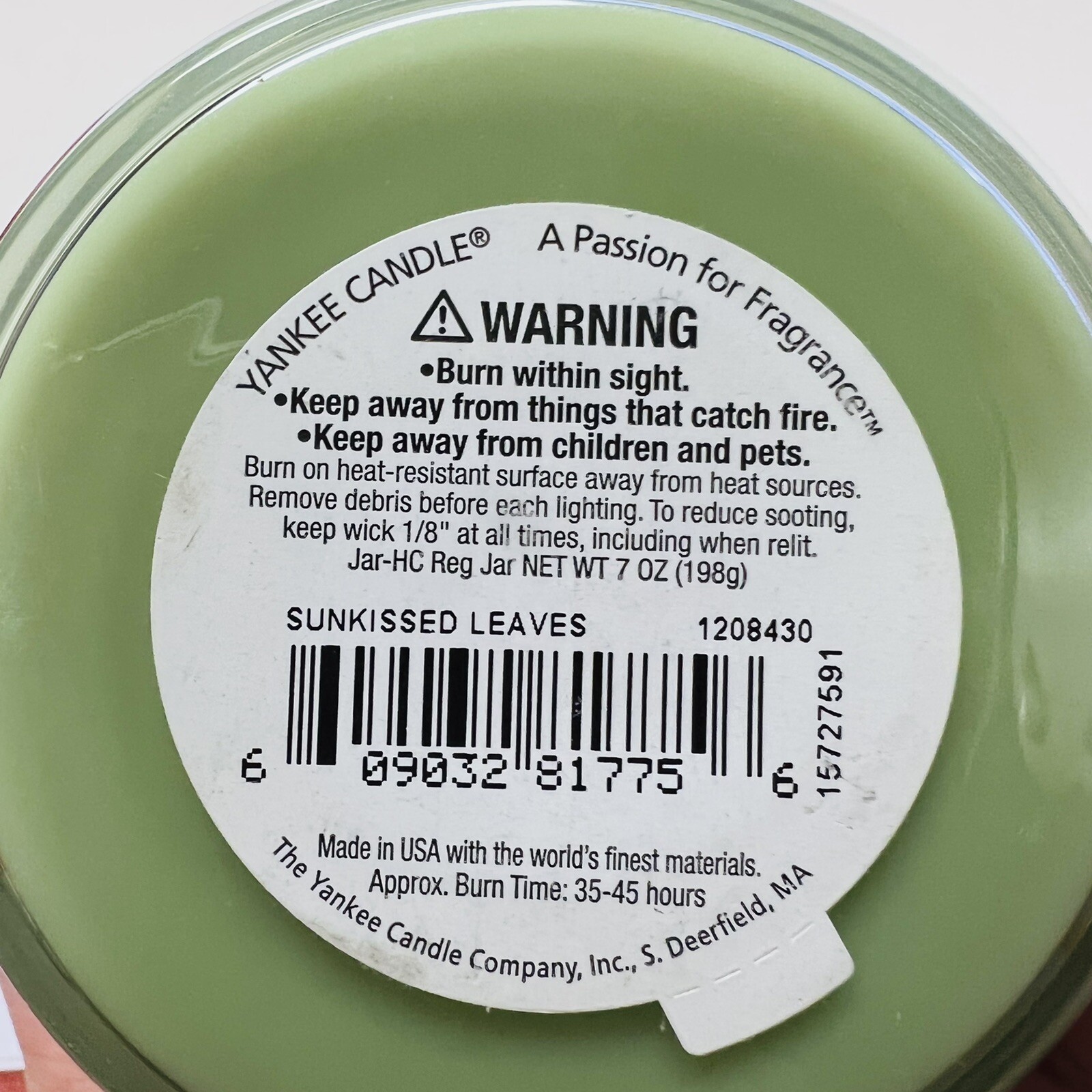 Yankee Candle SUN-KISSED LEAVES Flash Scent 7 oz Green Home Classics 1208460