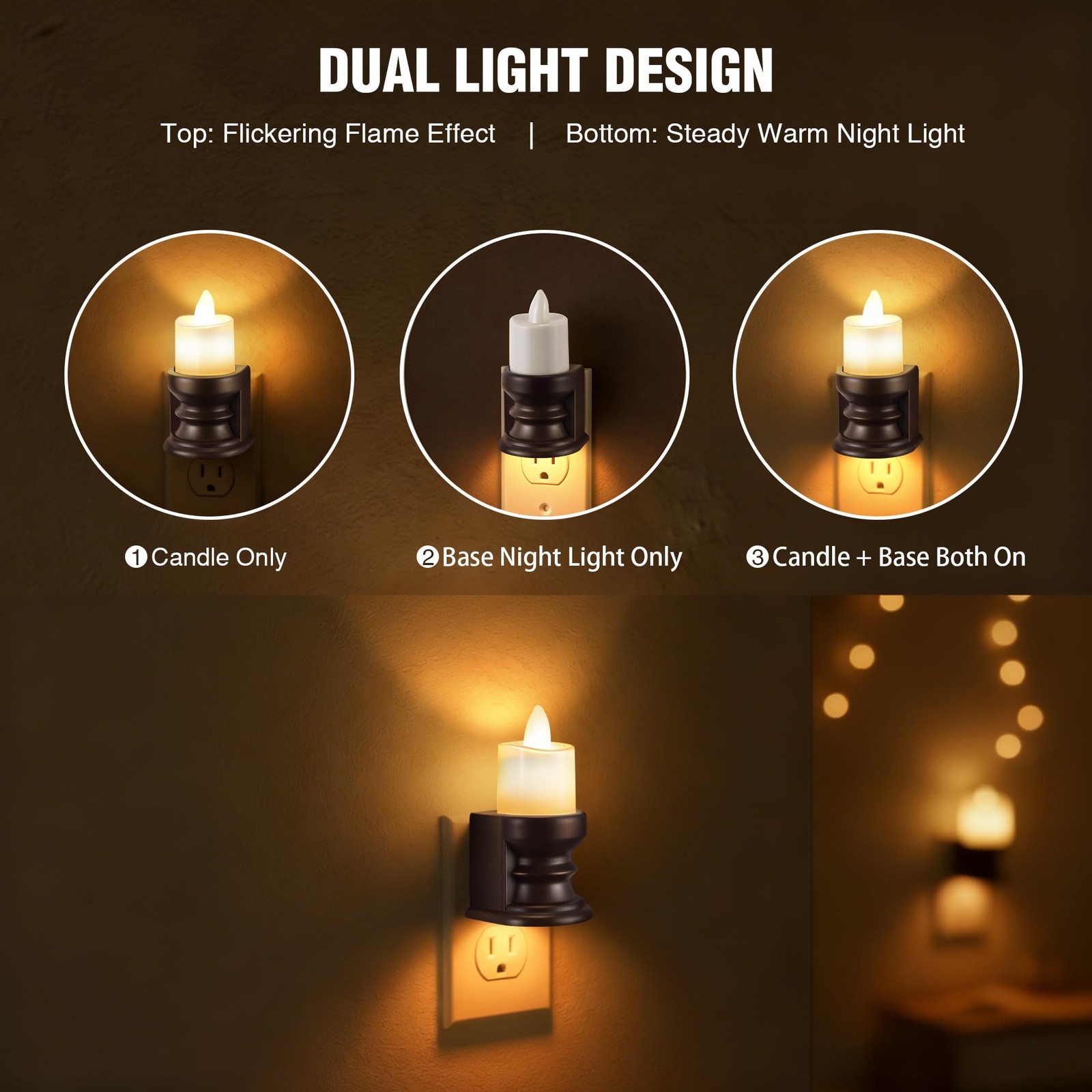 Flickering Flameless Candle Night Light Plug in, Dimmable LED Nightlight with…