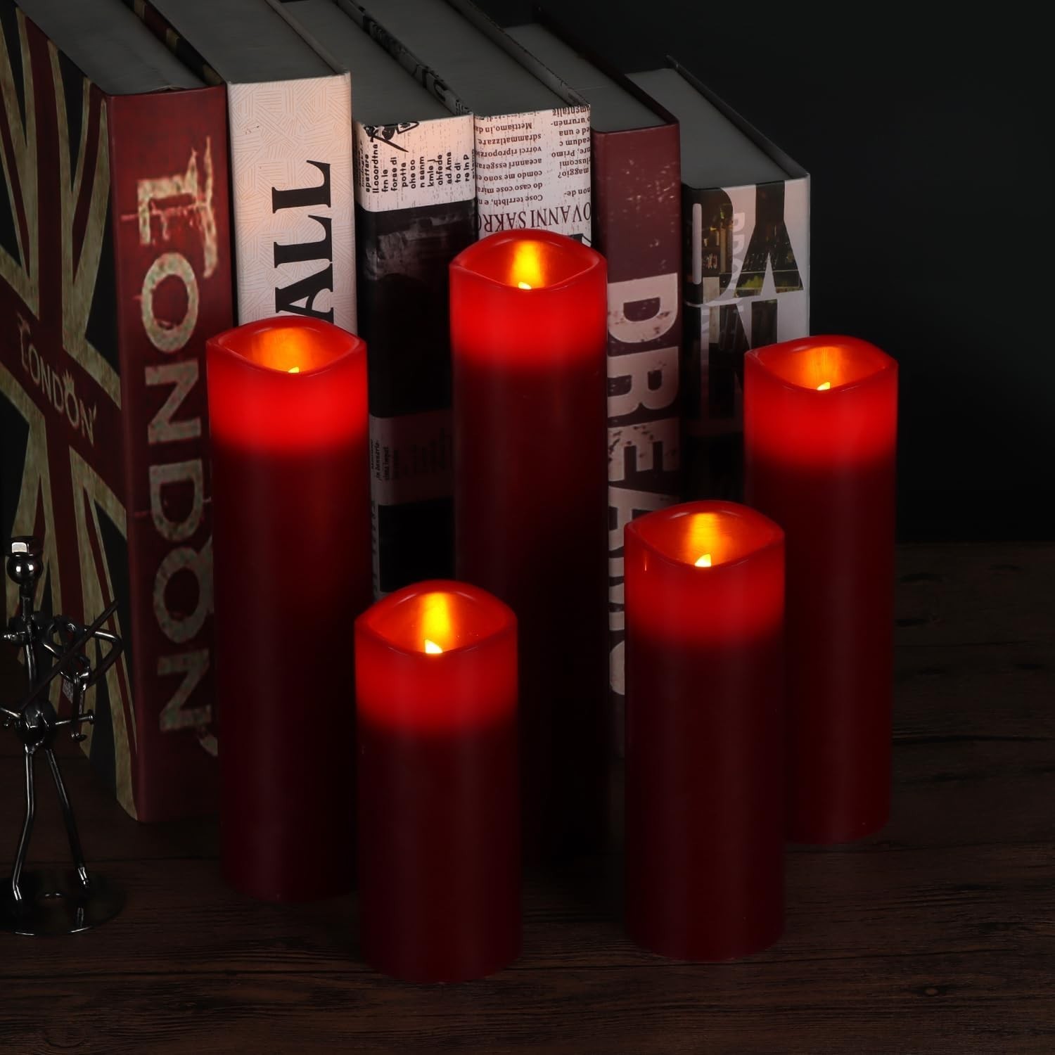 Cordless 9-Piece Burgundy LED Candle Collection – Remote Controlled Safety