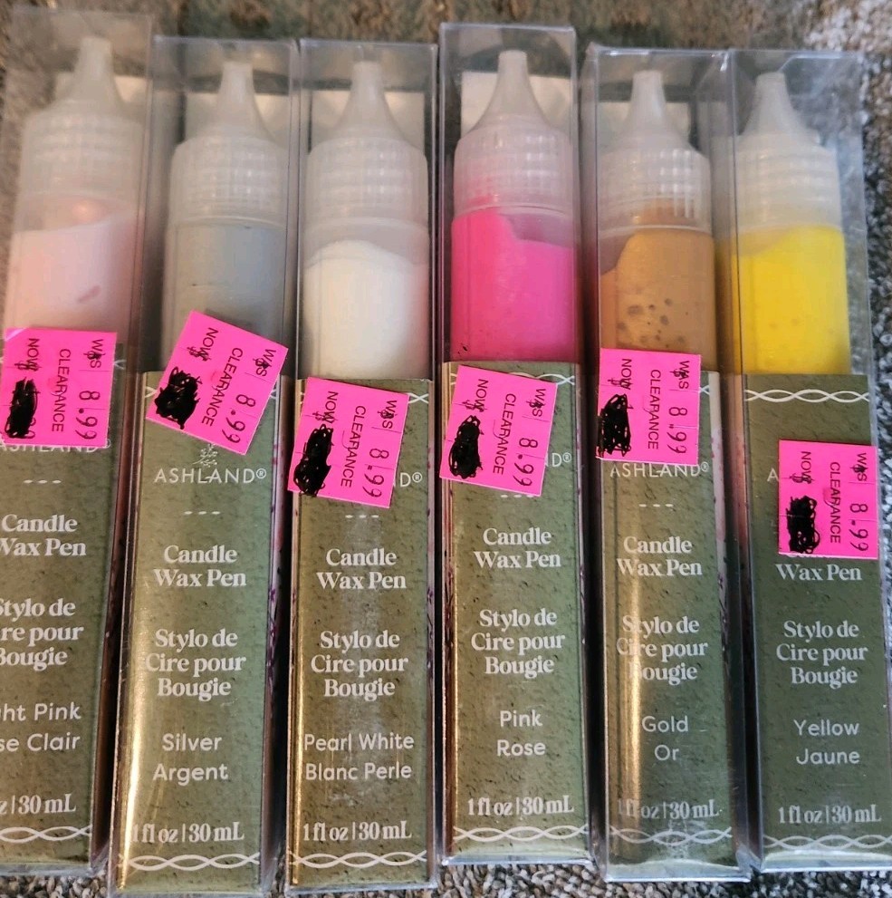 Ashland Candle Wax Pens Crafting Supplies 6 Unopened Wax Pens Pink/Yellow/Silver