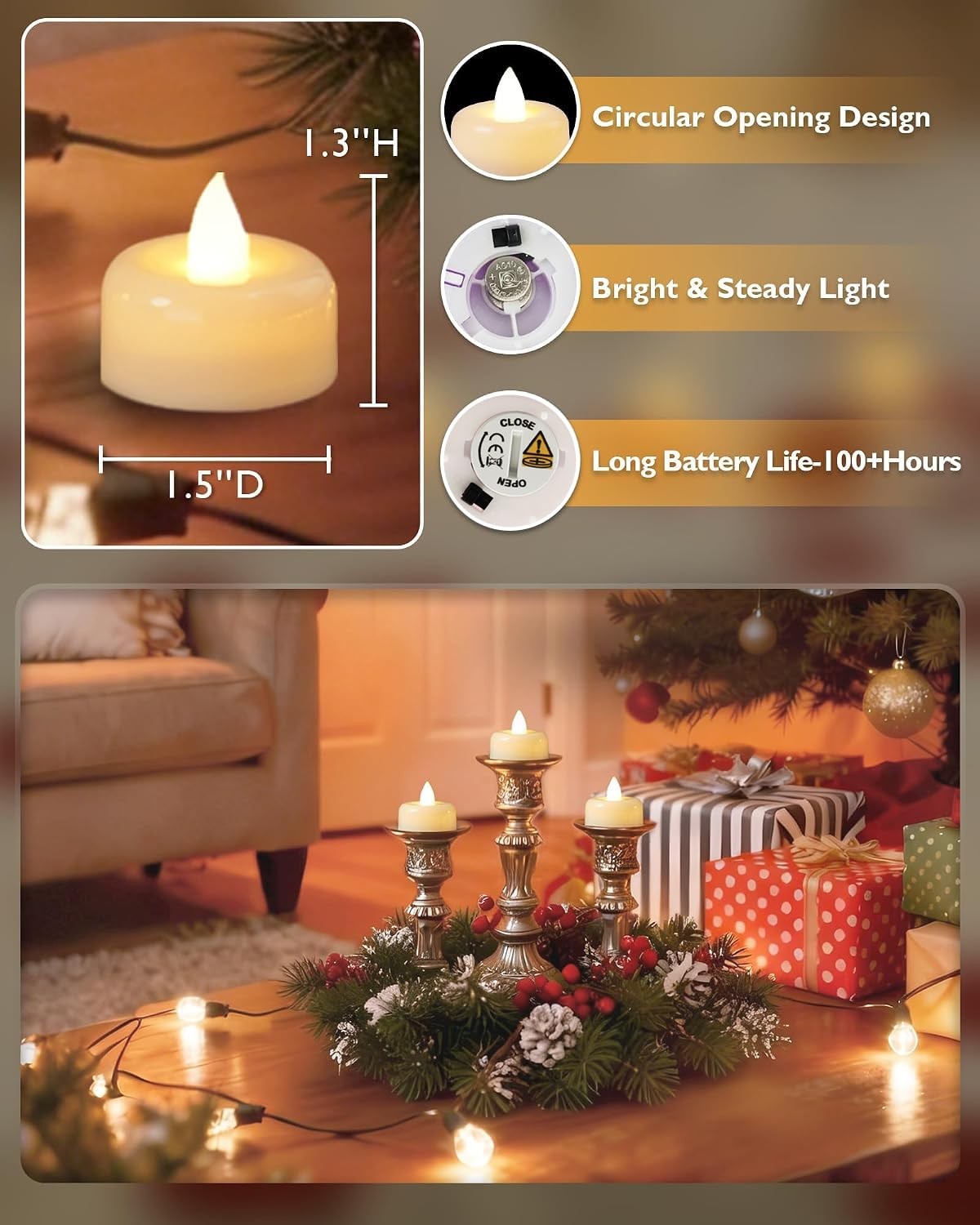 24 Pack Flameless Tea Lights Candles Battery Operated, Warm White
