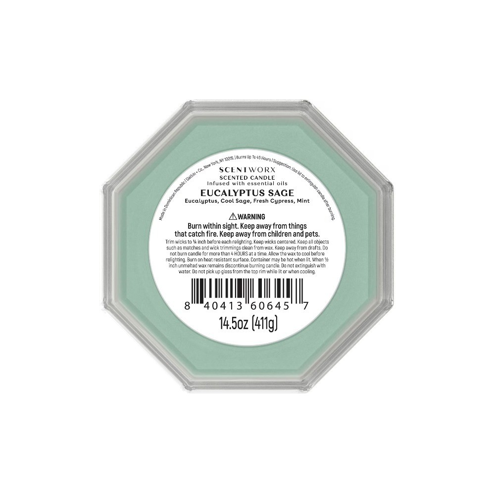 Large 3-Wick Jar Candle Eucalyptus Sage Scented Home Fragrance 14.5 oz