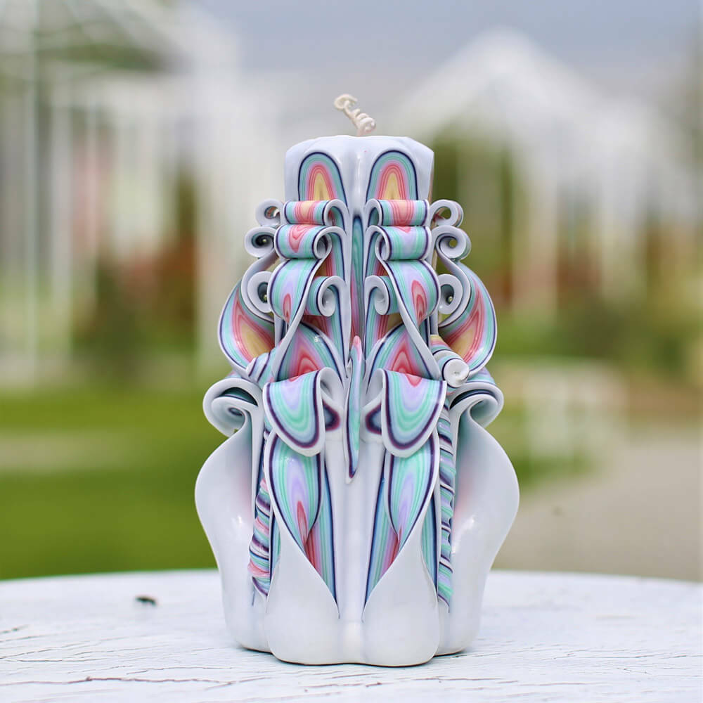 Rainbow Decorative Carved Candle, Best Christmas Gift Idea 6.7 inch