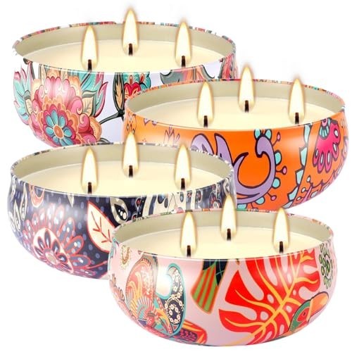 Citronella Scented 3 Wick Candle Soy Wax Boho Decorative Tin Indoor Outdoor