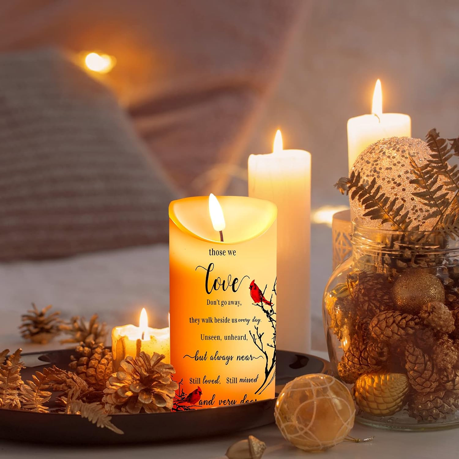 Gerrii Memorial Candles Sympathy Gifts LED Flameless Cardinal Bereavement Candle