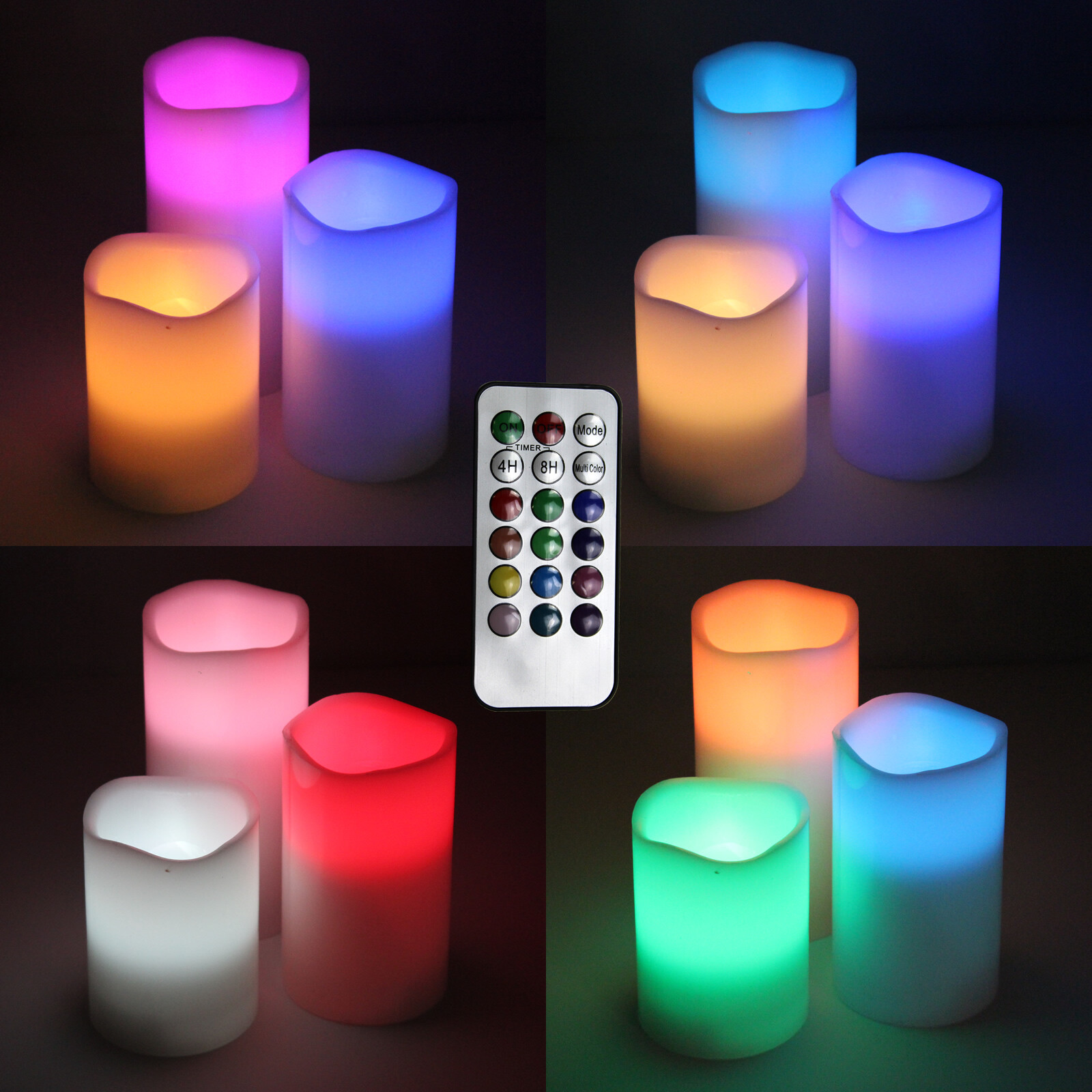NEW MULTI COLOR 3 PACK LED Flameless Ivory Wax Candles 4″ 5″ & 6″ w/ Remote