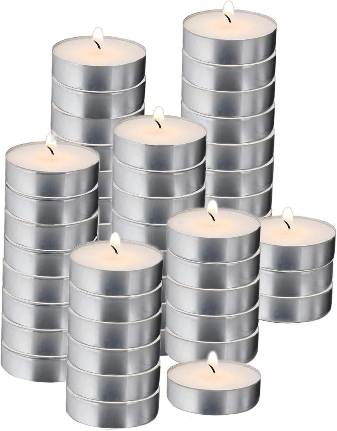 Bulk Mini Tea Lights – 50 Unscented White Travel Candles for Shabbat