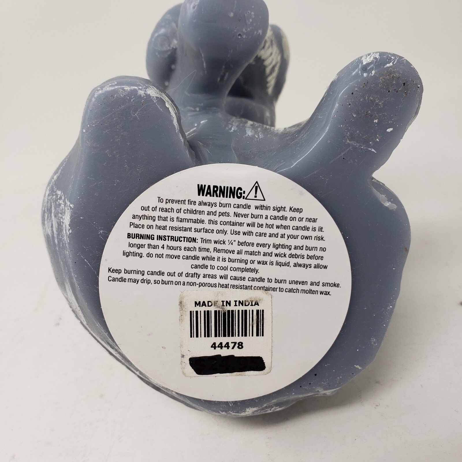 Elephant Candle Sitting Gray White Accent Costumed Wax India 6inch