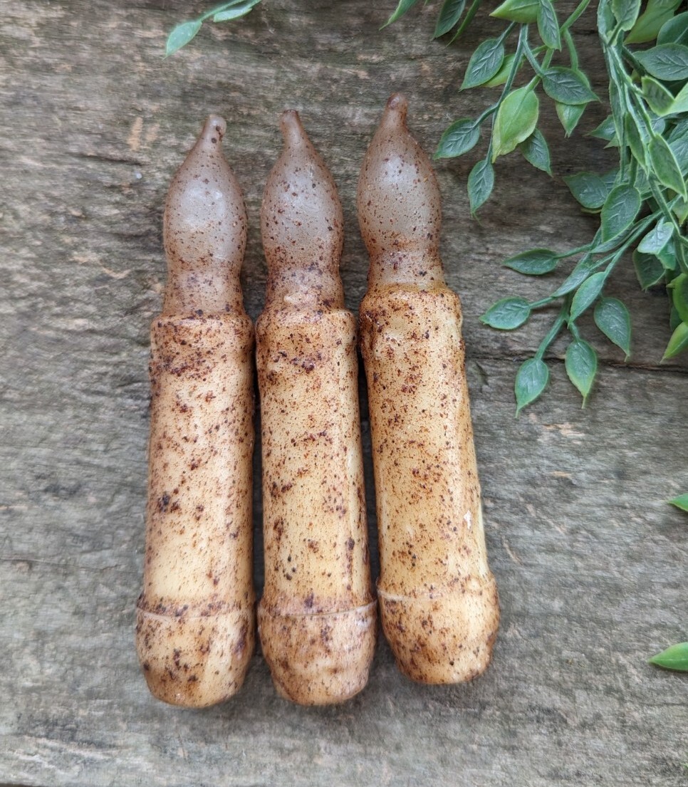 Set 3 Burnt Ivory Cinnamon Taper NON TIMER Candle 4 1/2″ battery Primitive